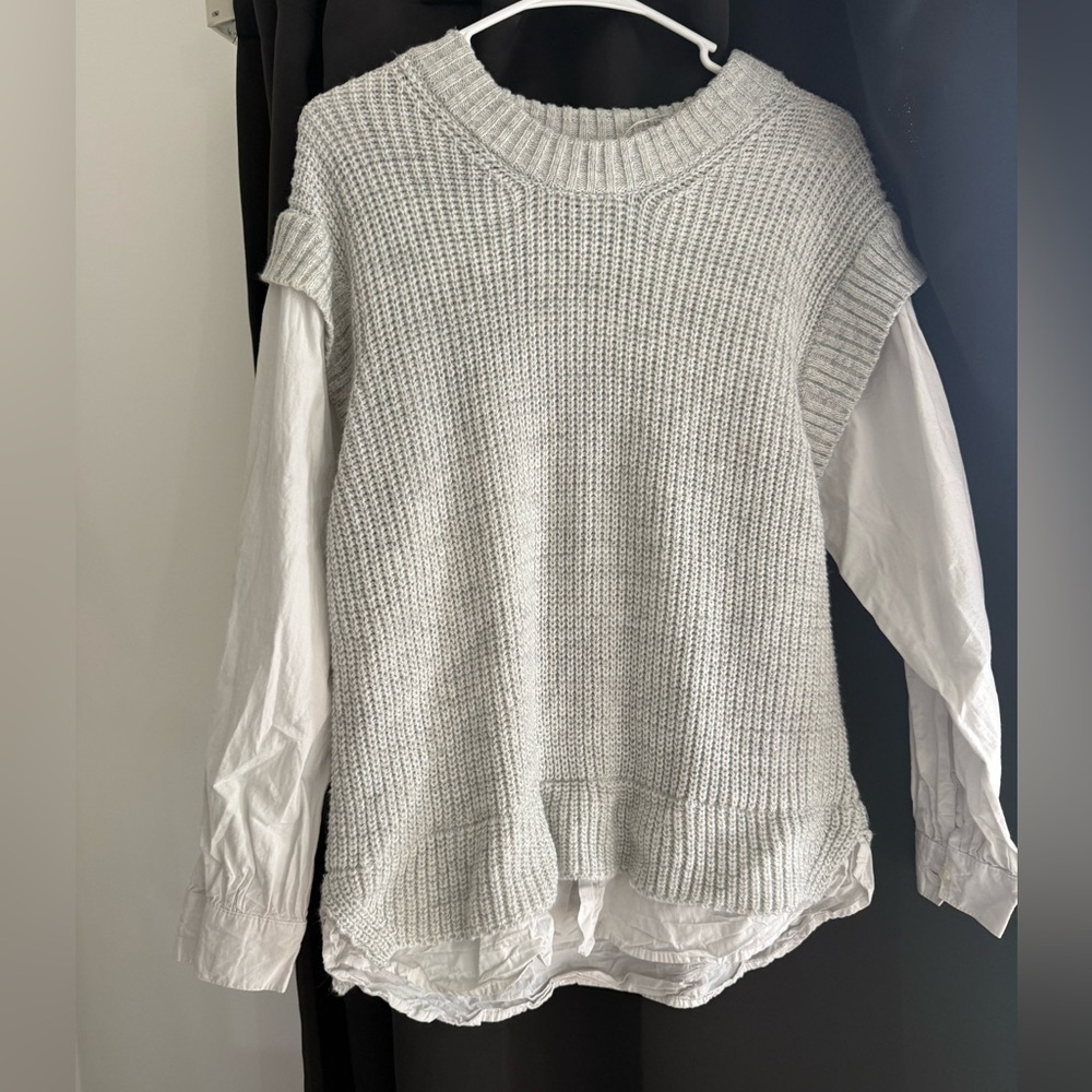 Knit Sleeveless Sweater Vest with White Shirt